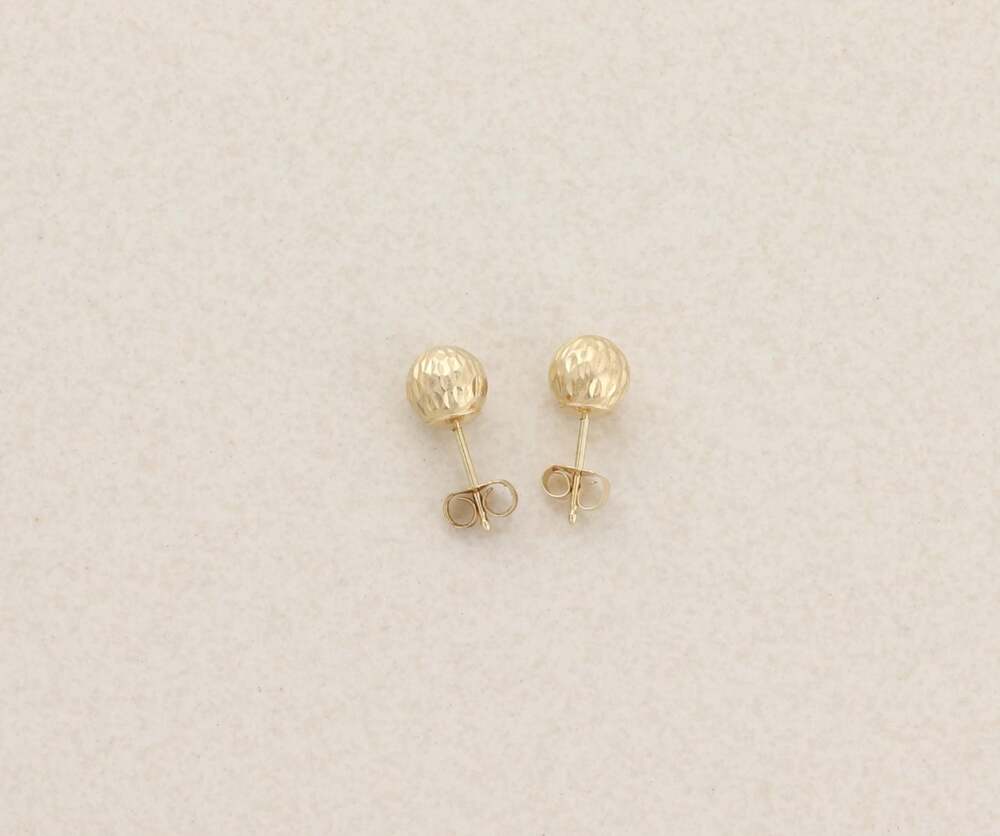 14k Yellow Gold 6.5mm Diamond Cut Textured Ball Bead Earrings Studs 1/4" - Picture 7 of 8